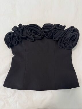 Black Floral Appliqué Strapless Corset Top